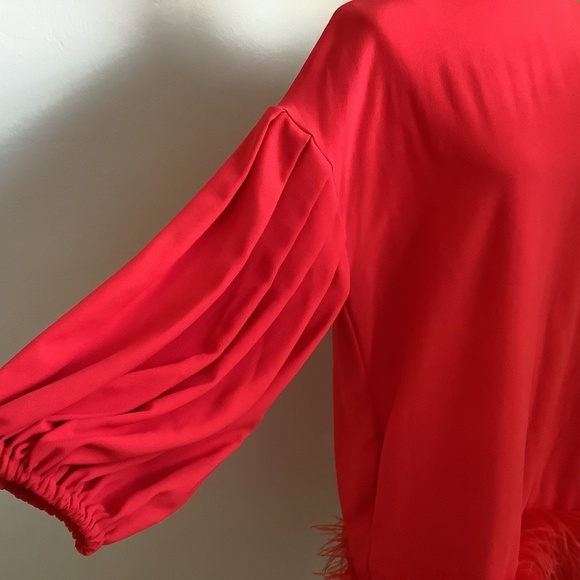 Marielle Stokkelaar Unique Red Holiday Party Dress, Feather Bottom Hem NWT OSFM - Picture 6 of 16
